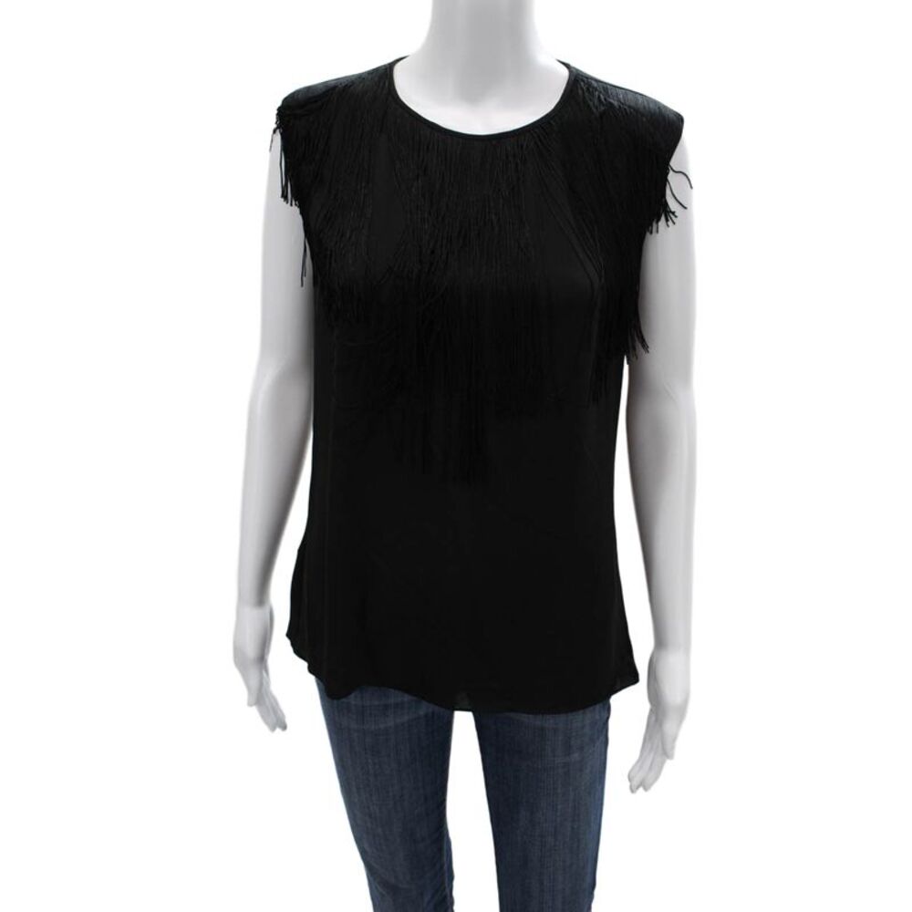 BCBG Max Azria Women Blouse Black Sleeveless Round Neck Button Size M